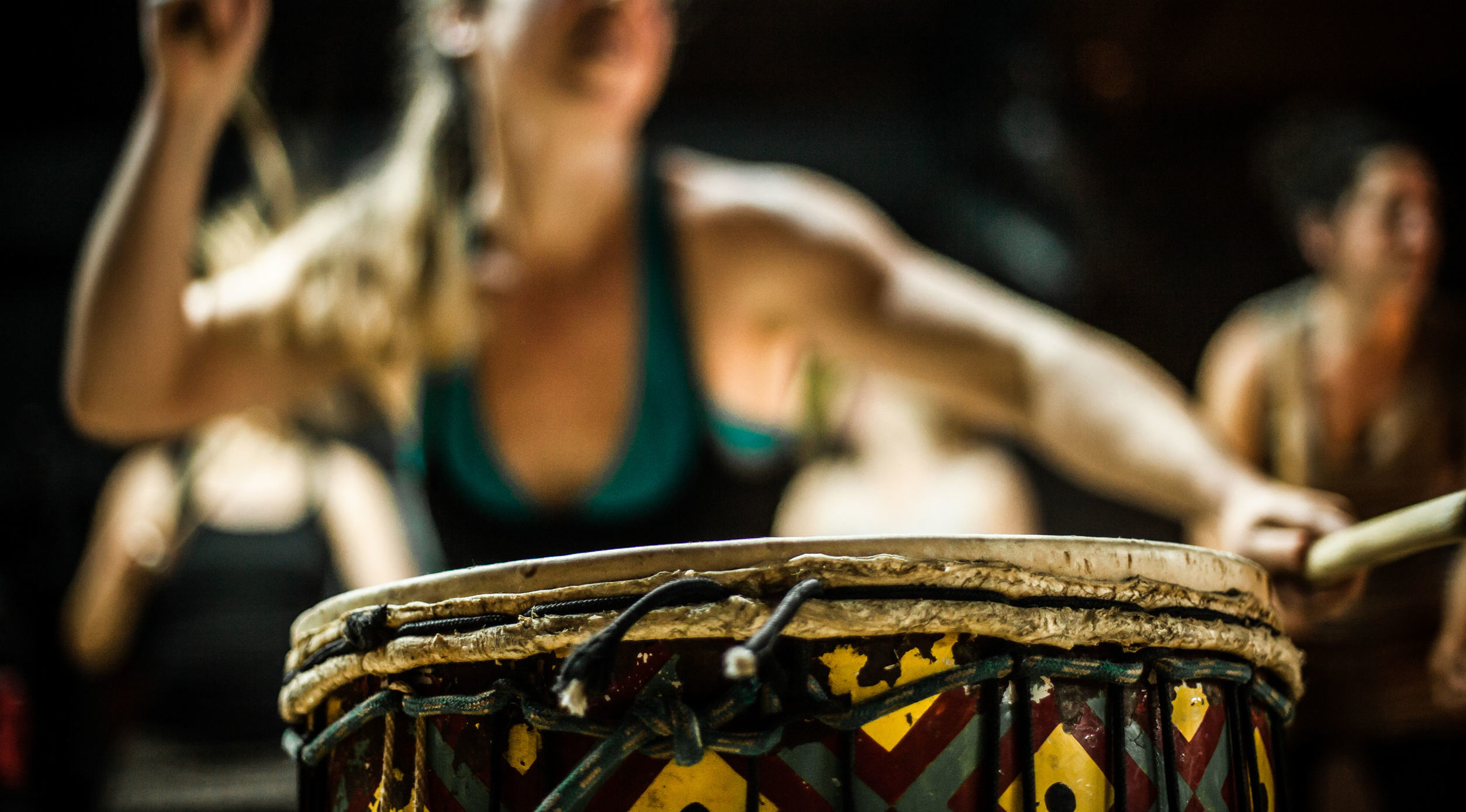woman in a drumming aerobics class
